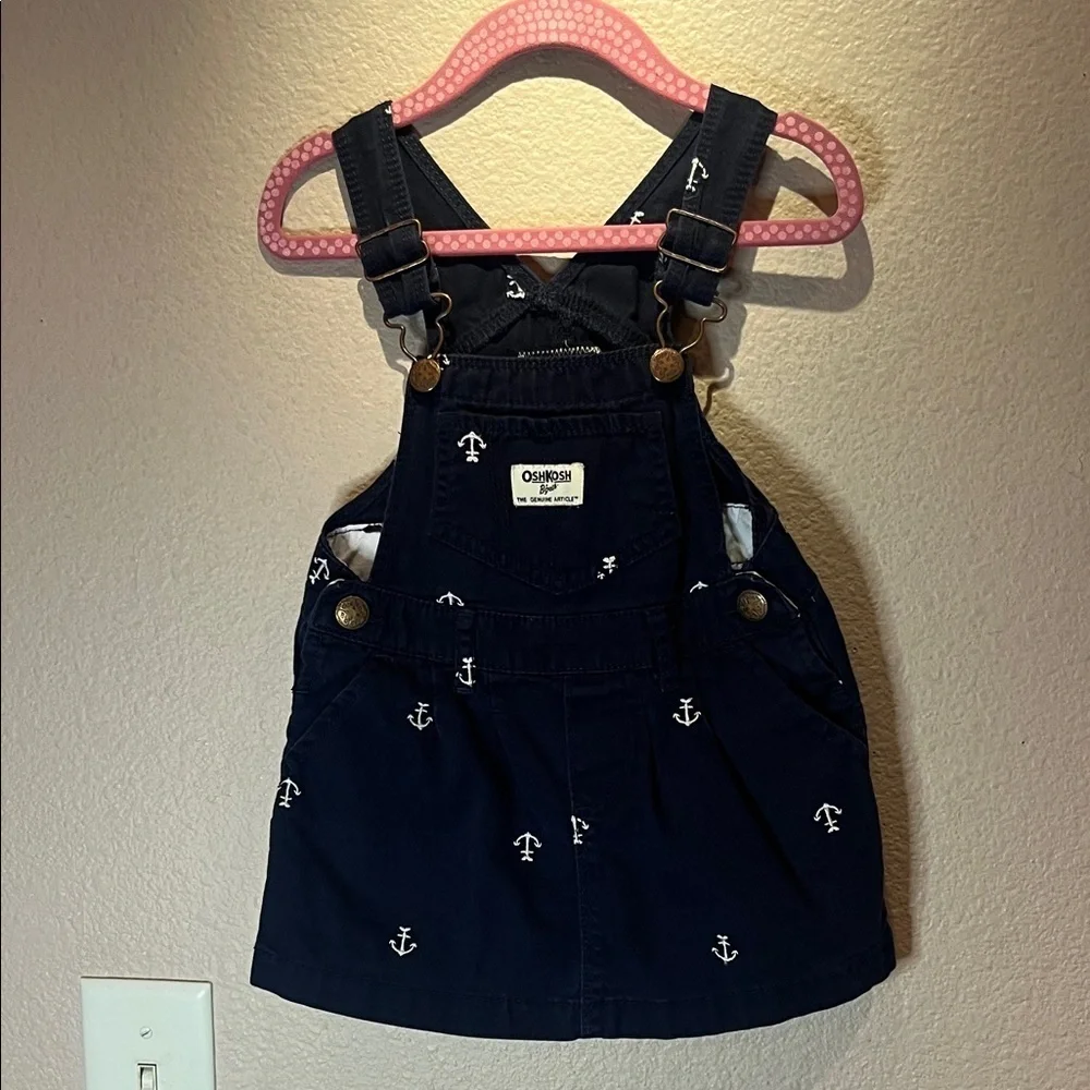Oshkosh B’Gosh Baby Girl’s Navy Blue Anchor Overall Dress Jumper Size 2T
